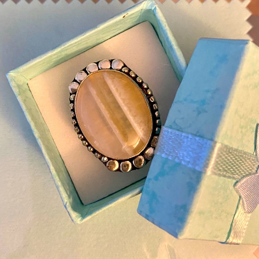 S925 Silver Botswana Agate Gemstone Ring SIZE 8